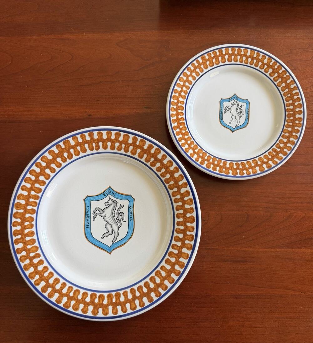 Dinnerware Vintage Grazia-Deruta Italy Leocorno Dinner & Salad Plate Set Handmad